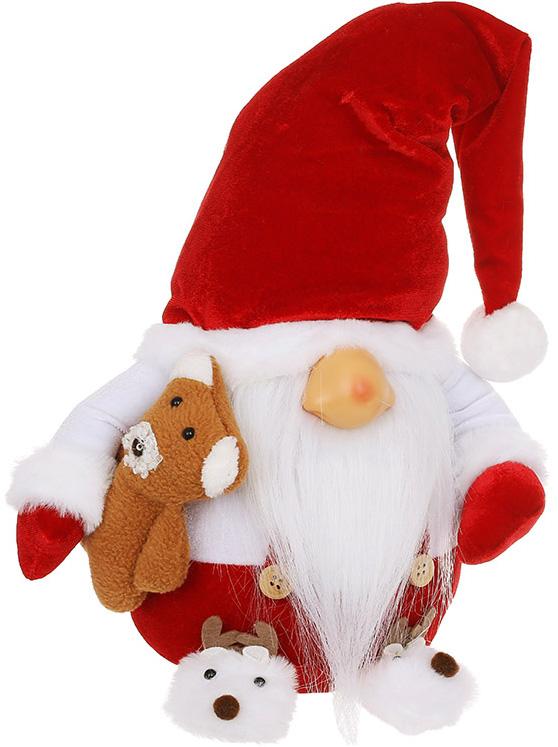 Игрушка мягкая Гном в пижаме с мишкой 54 см Красный с белым