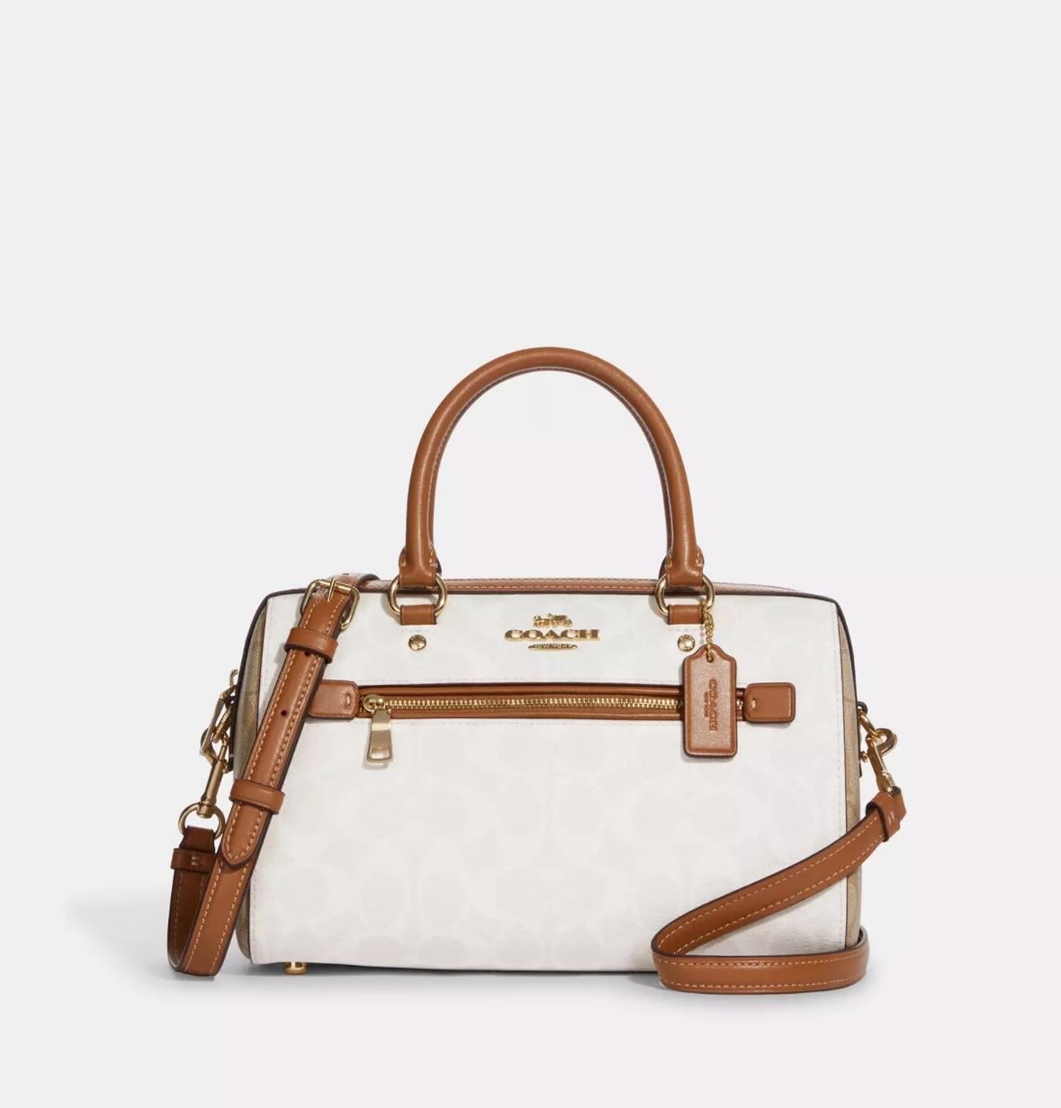 Сумка кожаная Rowan Satchel In Blocked Signature Canvas Glacier White Multi Ca149 (88532)