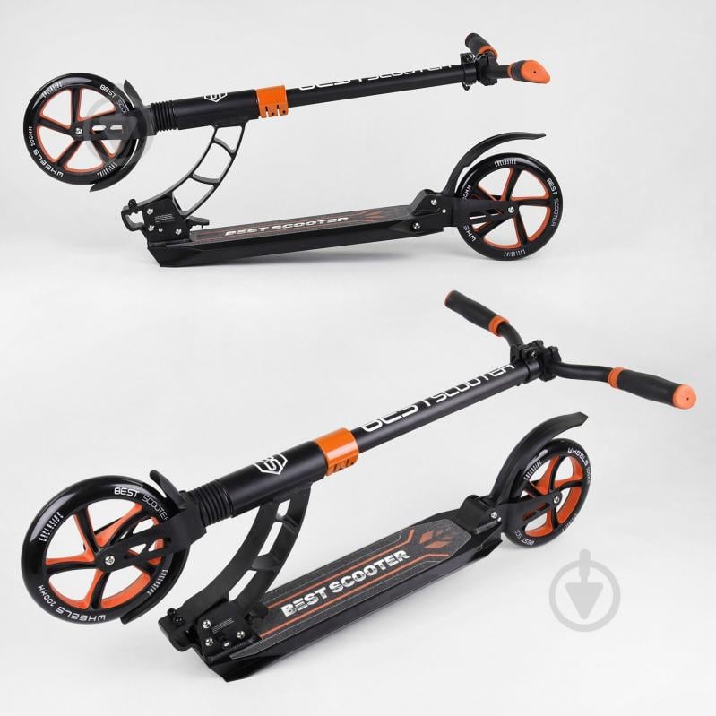 Самокат двоколісний Best Scooter з PU колесами та 2 амортизаторами Black/Orange (100075) - фото 3