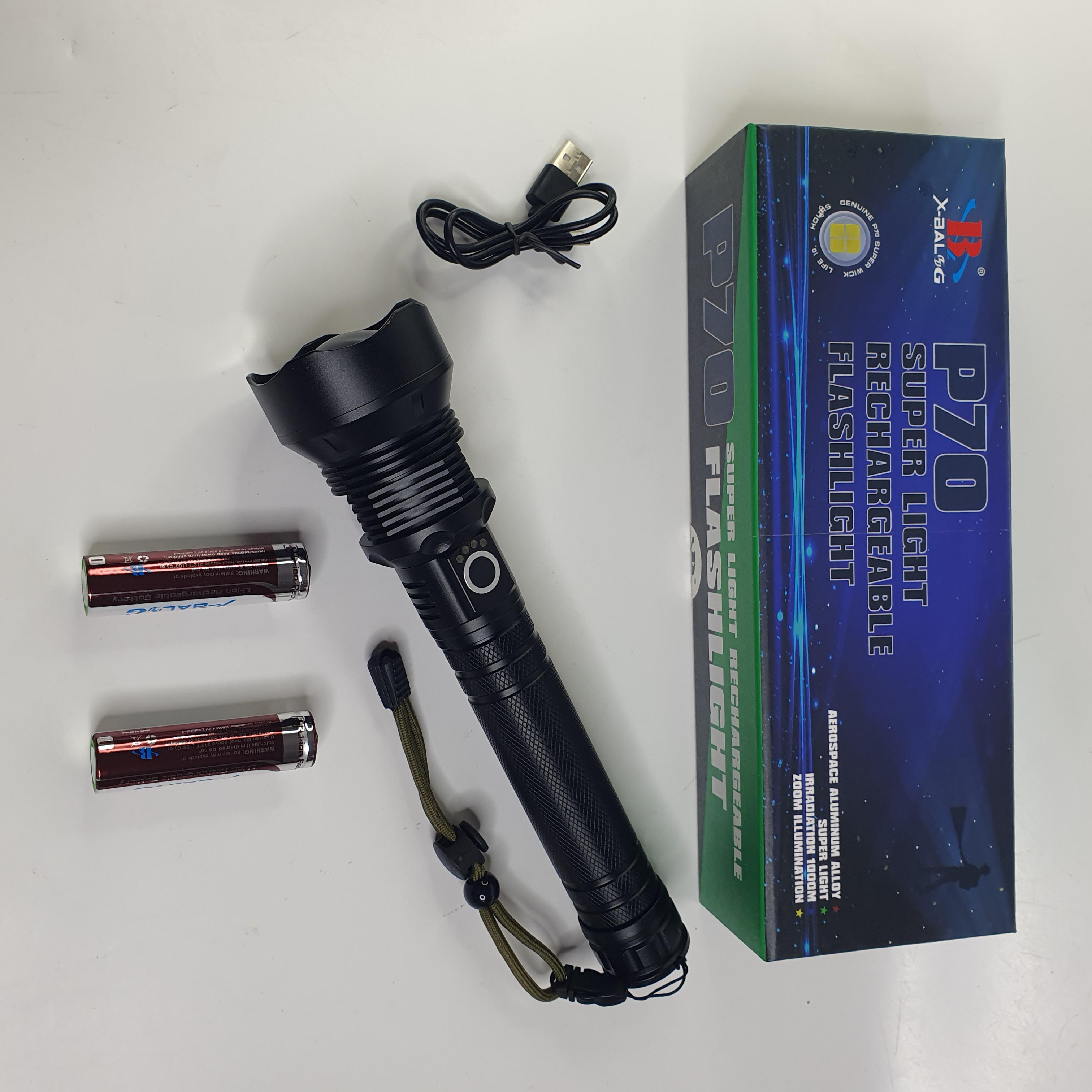 Фонарик X-Balog аккумуляторный ручной с 4 режимами свечения Черный (BL-X92-P70)