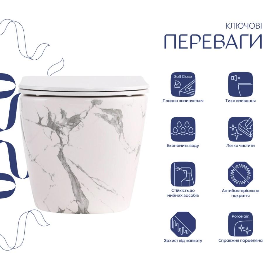 Унитаз подвесной Qtap Robin Ultra Quiet с сиденьем Slim Duroplast/Soft-close/Quick relase (QT13332381АSMR) - фото 8