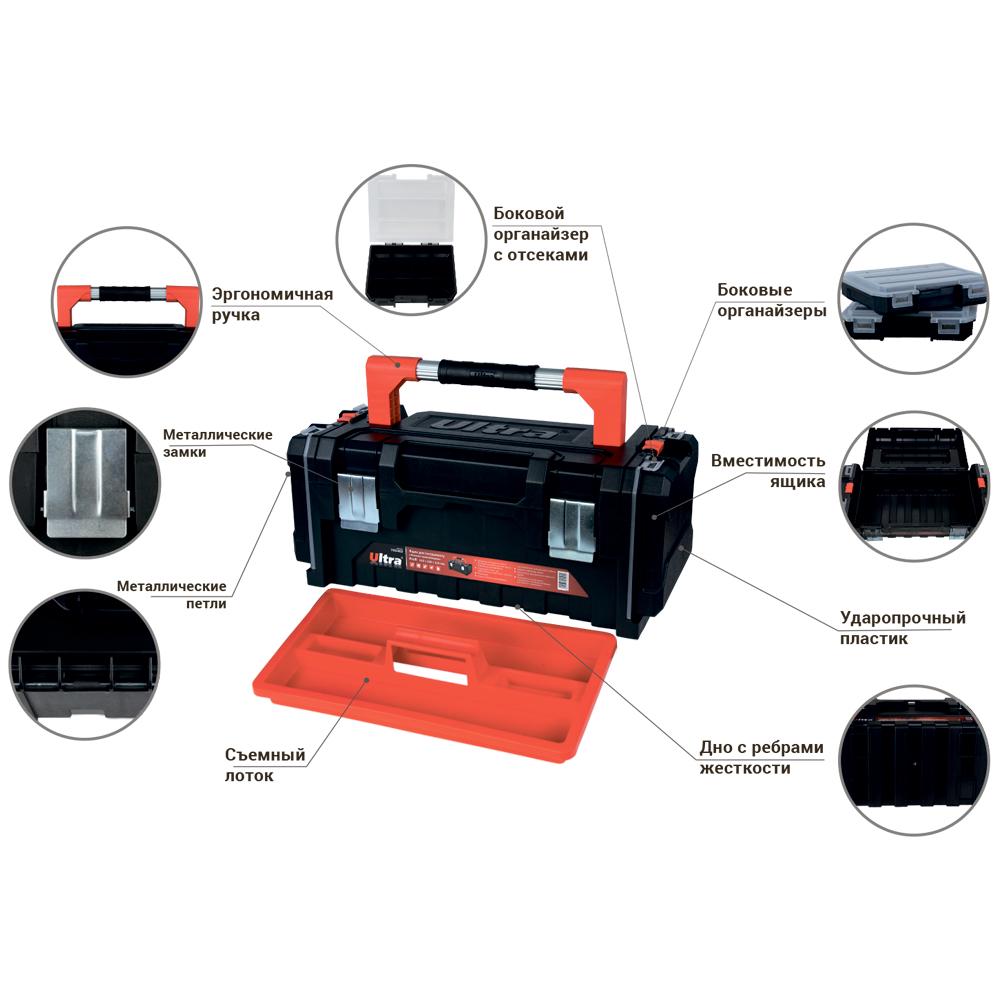 Ящик для инструмента Ultra Profi 510x230x210 мм с боковыми органайзерами (7402402) - фото 8