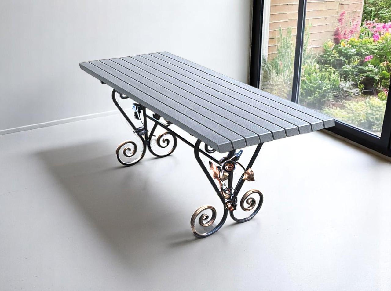 Стіл кований садовий Камелія для дачі/тераси/альтанки 1500х700х800 мм Антрацит