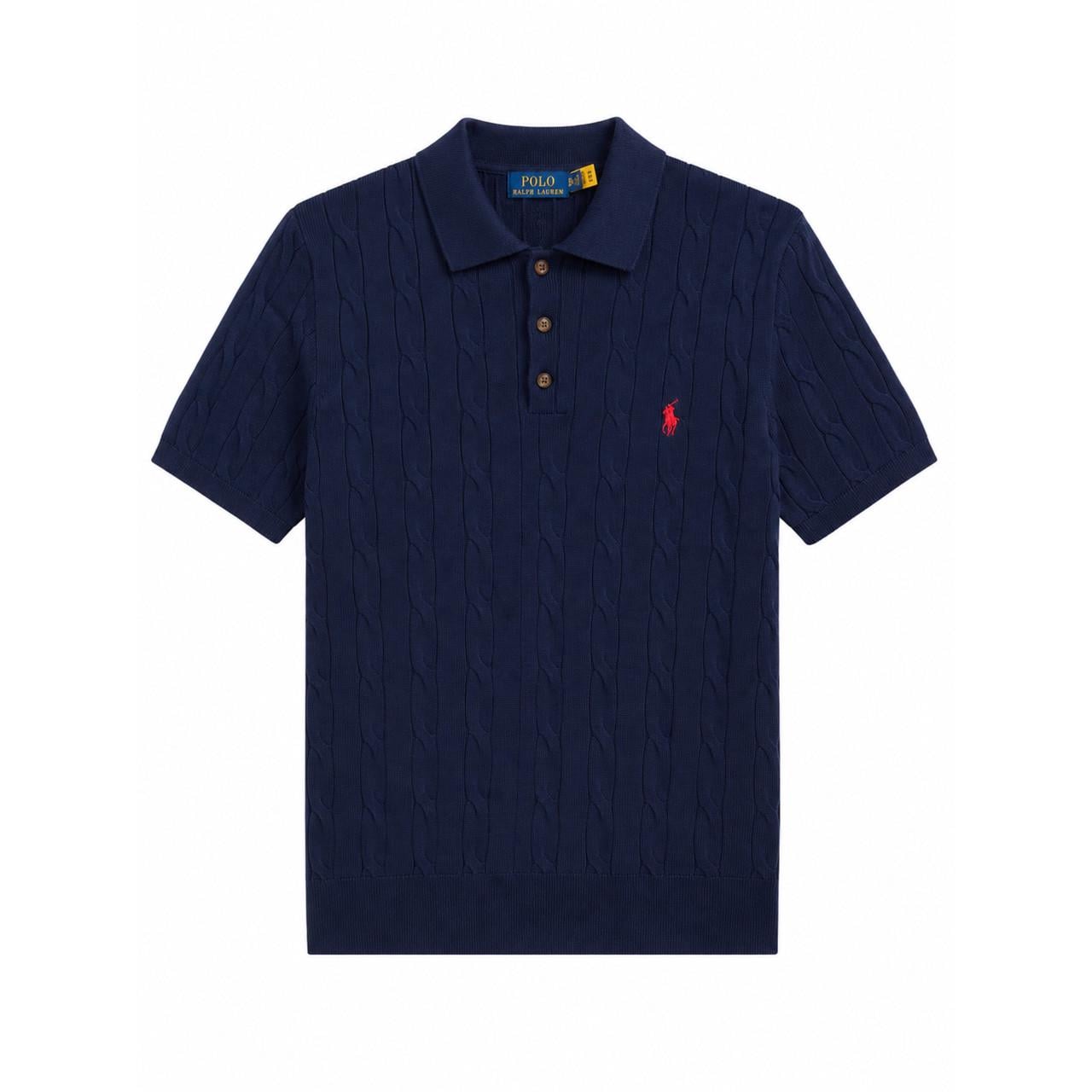 Поло мужское трикотажное Polo Ralph Lauren фактурной вязки с коротким рукавом Темно-синий