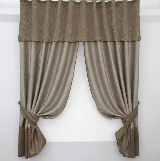 Шторки на кухню/балкон с ламбрекеном и подвязками 270х170 см Бежевый (073к)
