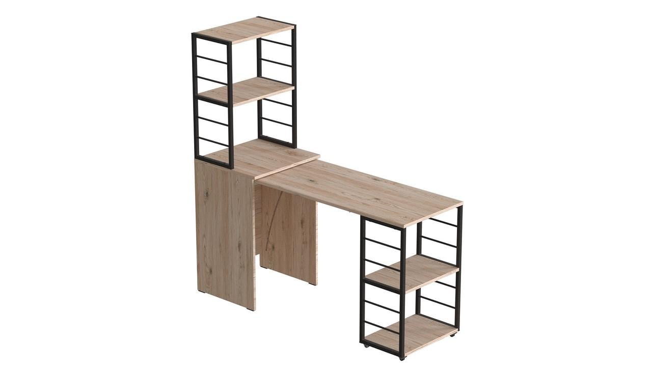 Стіл-тумба трансформер Ferrum-decor Смарт 3/1 з етажеркою метал/ДСП 16 мм 1430x1450x500 мм Чорний/Дуб Сан-Марино (FRD-105110) - фото 3