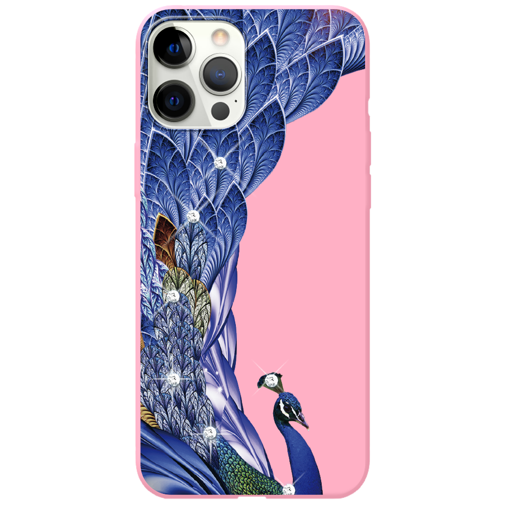 Чехол BoxFace iPhone 12 Pro Павлин со стразами Розовый силикон (41086-rs7-43059)