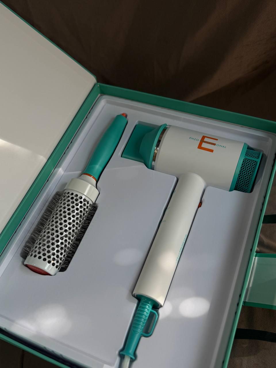 Фен для волосся Enzo EN-8899 з щіткою 8500 Вт Білий з бірюзовим (EN-8899)