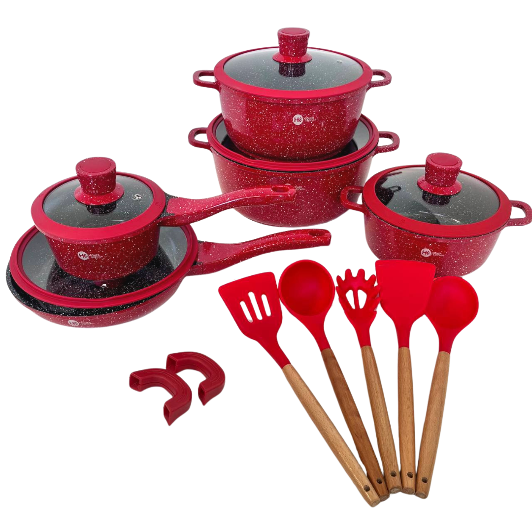 Набір посуду Higher Kitchen HK-316 з гранітним антипригарним покриттям 17 предметів Бордовий - фото 2 Набір посуду Higher Kitchen HK-316 з гранітним антипригарним покриттям 17 предметів Бордовий - фото 2