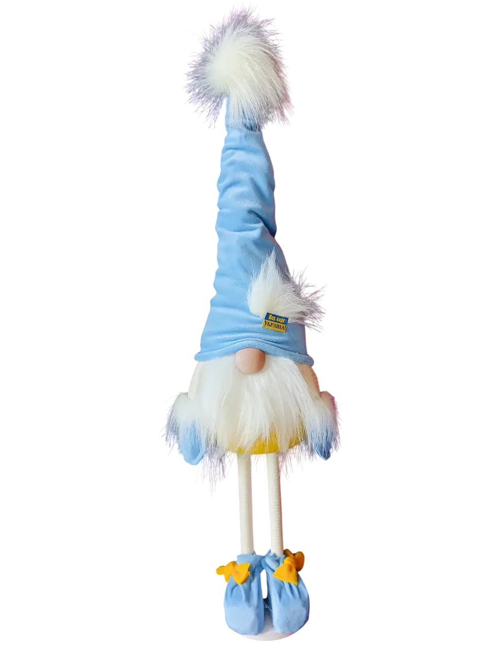 Новогодняя игрушка под елку "Гном Патриотический Скандинавский" из трикотажа 75 см Голубо-желтый (150-41-Гном №24)