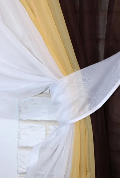 Комплект штор на кухню/балкон з підв'язками 300х170 см Венге/Янтарний/Білий (054к) - фото 3 Комплект штор на кухню/балкон з підв'язками 300х170 см Венге/Янтарний/Білий (054к) - фото 3