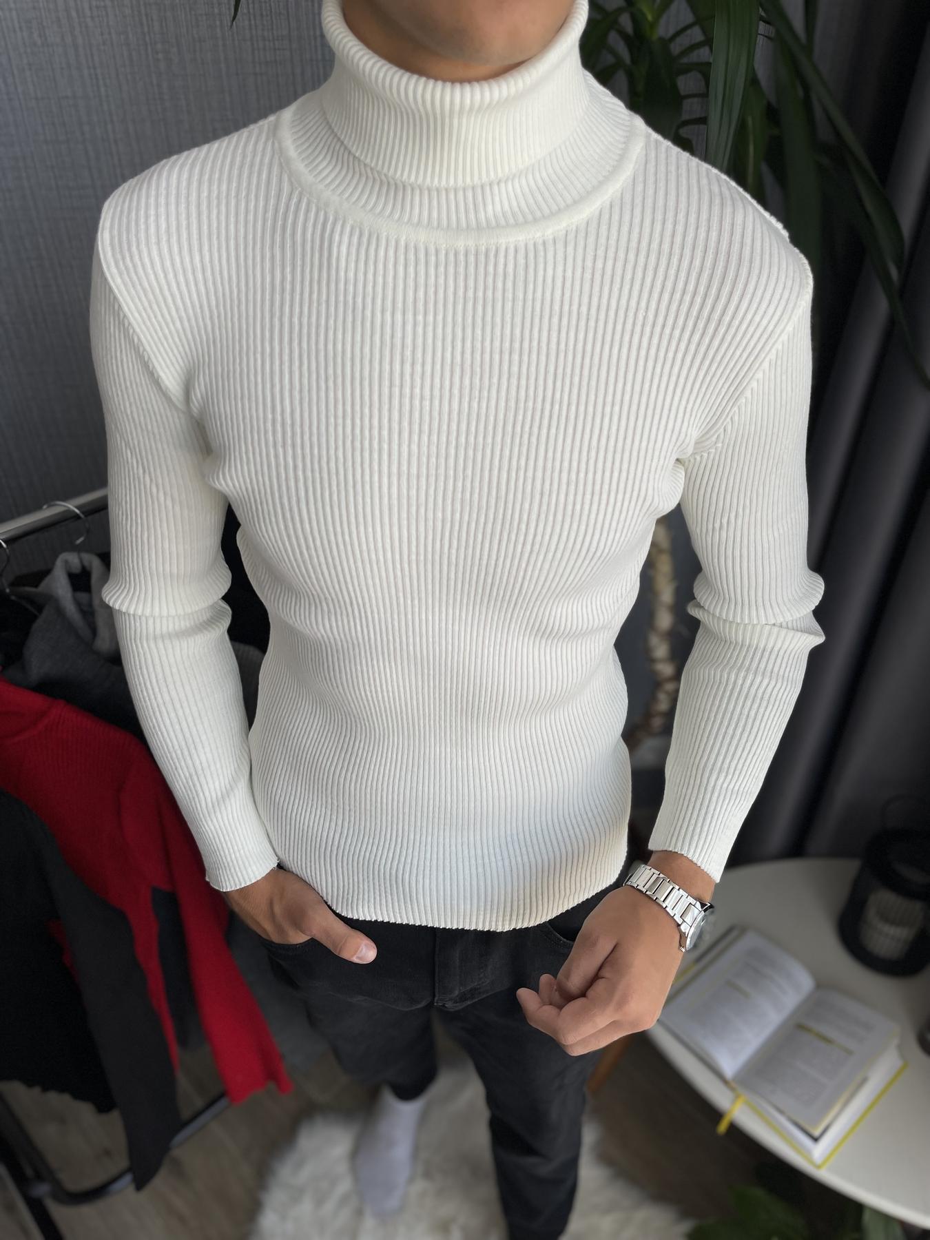 Гольф мужской с высокой горловиной в рубчик XXL Белый (26535/1/4) - фото 4 Гольф мужской с высокой горловиной в рубчик XXL Белый (26535/1/4) - фото 4