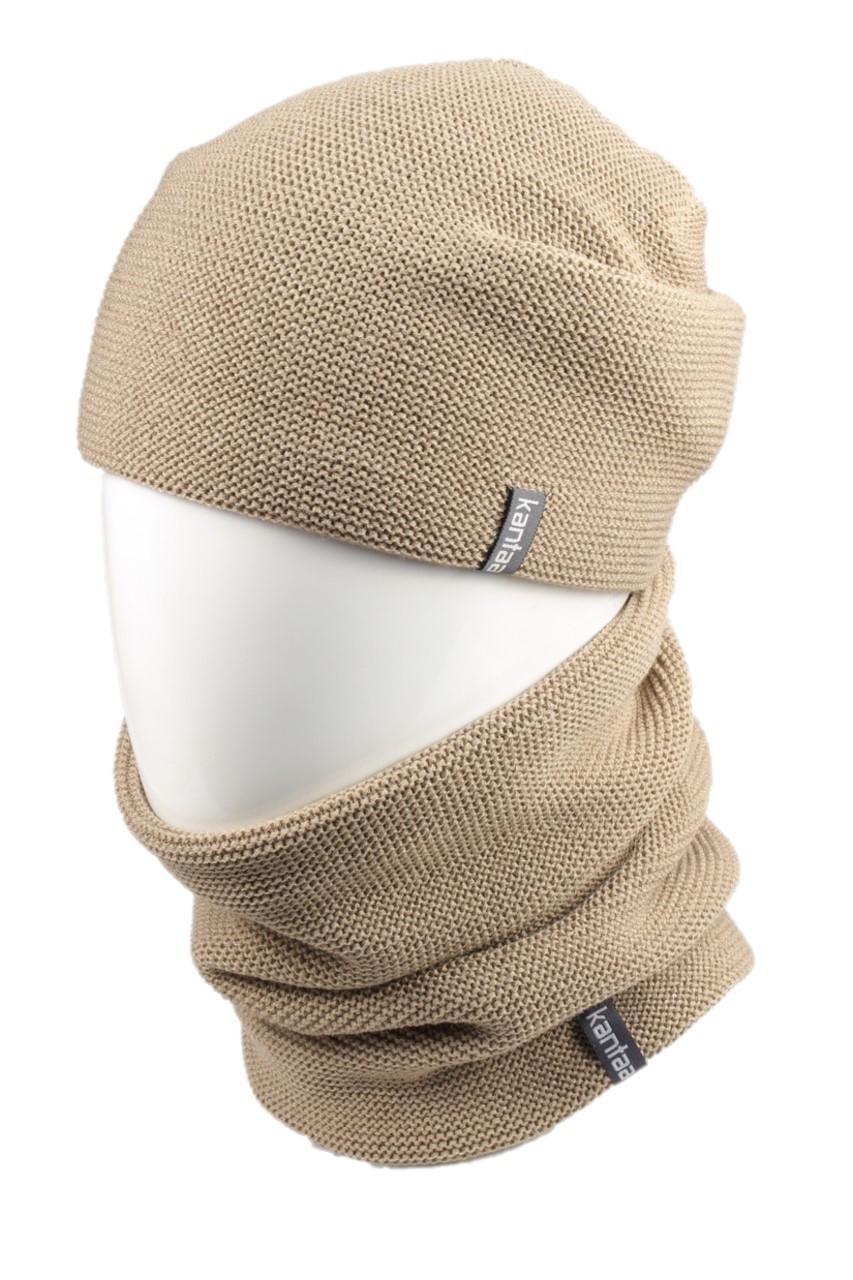 В'язана шапка Кahta Fashion Hat з Buff снуд унісекс р. 57-58 Бежевий (OC-123)