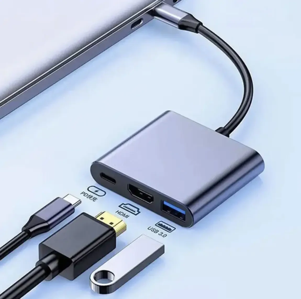 Перехідник 3в1 із Type-C на HDMI/USB/USB-C / Конвертер Full HD/1080p/4K/2K/UHD - фото 2 Перехідник 3в1 із Type-C на HDMI/USB/USB-C / Конвертер Full HD/1080p/4K/2K/UHD - фото 2