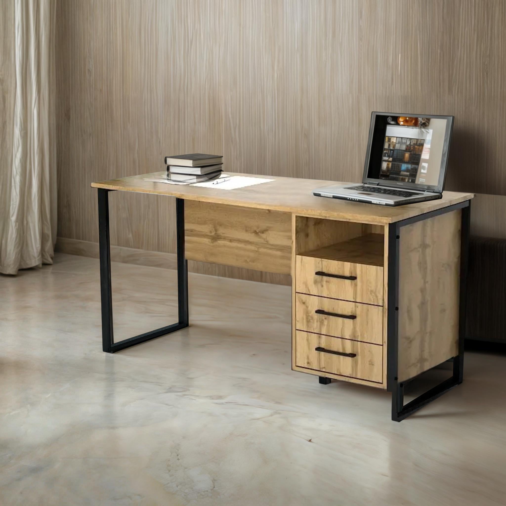 Стол письменный Tobi Sho LOFT Gold СПЛГ/3 прямой с ящиками столешница 36 мм 1200х600х765 Дуб аппалачи