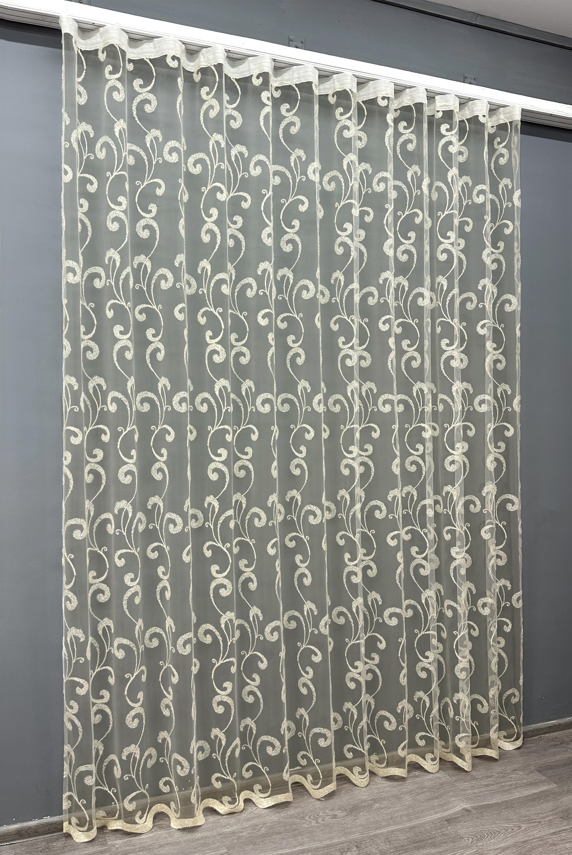 Тюль VR-Textil 1684т Фатін з вишивкою та люрексом 300х270 см Молочний (42-0727) - фото 2 Тюль VR-Textil 1684т Фатін з вишивкою та люрексом 300х270 см Молочний (42-0727) - фото 2