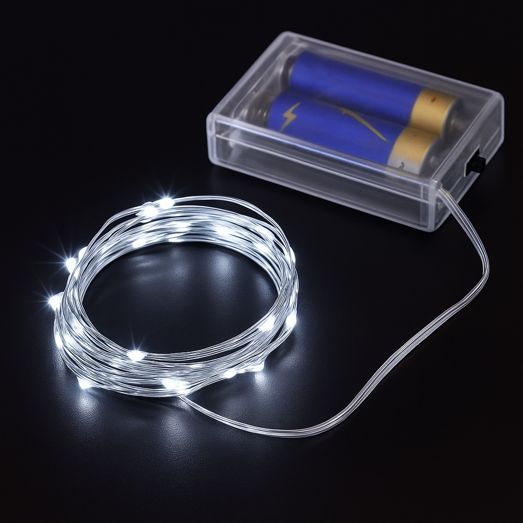 Гирлянда нить Роса на батарейках 3 м 30LED3 режима холодный белый