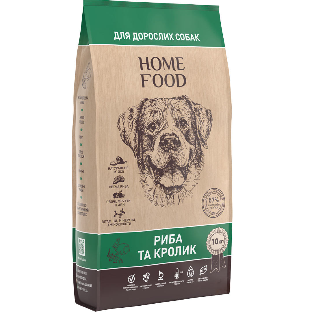 Корм сухой гипоаллергенный HOME FOOD Рыба и кролик для взрослых собак средних пород 10 кг (1098100)