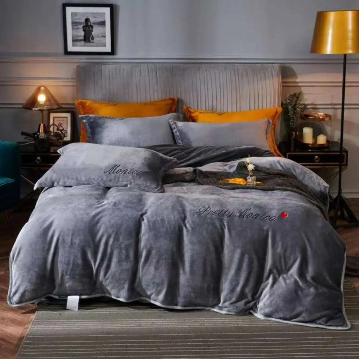 Комплект постельного белья велюровый Koloco Monika евро Серый (41051)