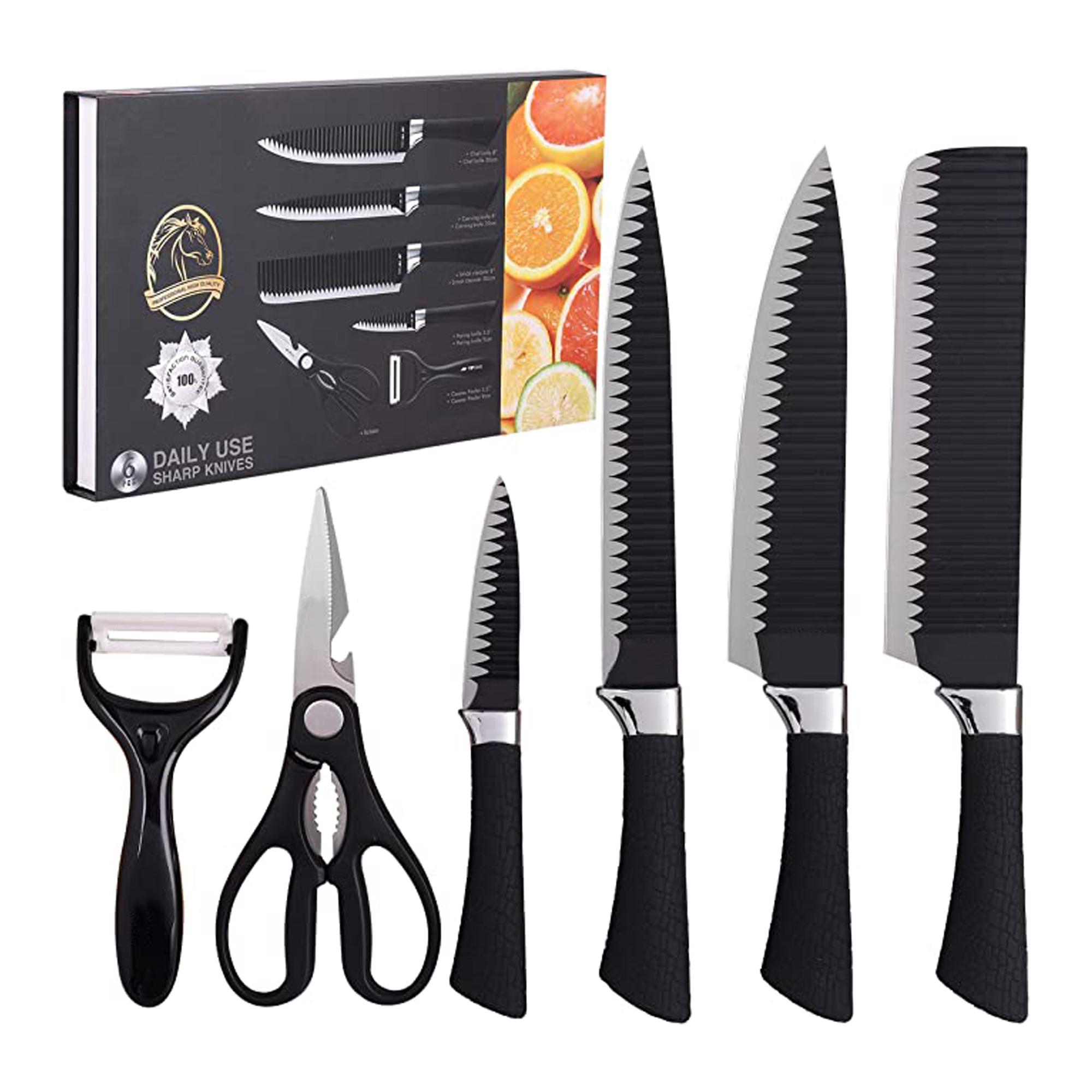 Набор ножей ZEPLINE 6в1 с ребристым дизайном в подарочной упаковке Черный