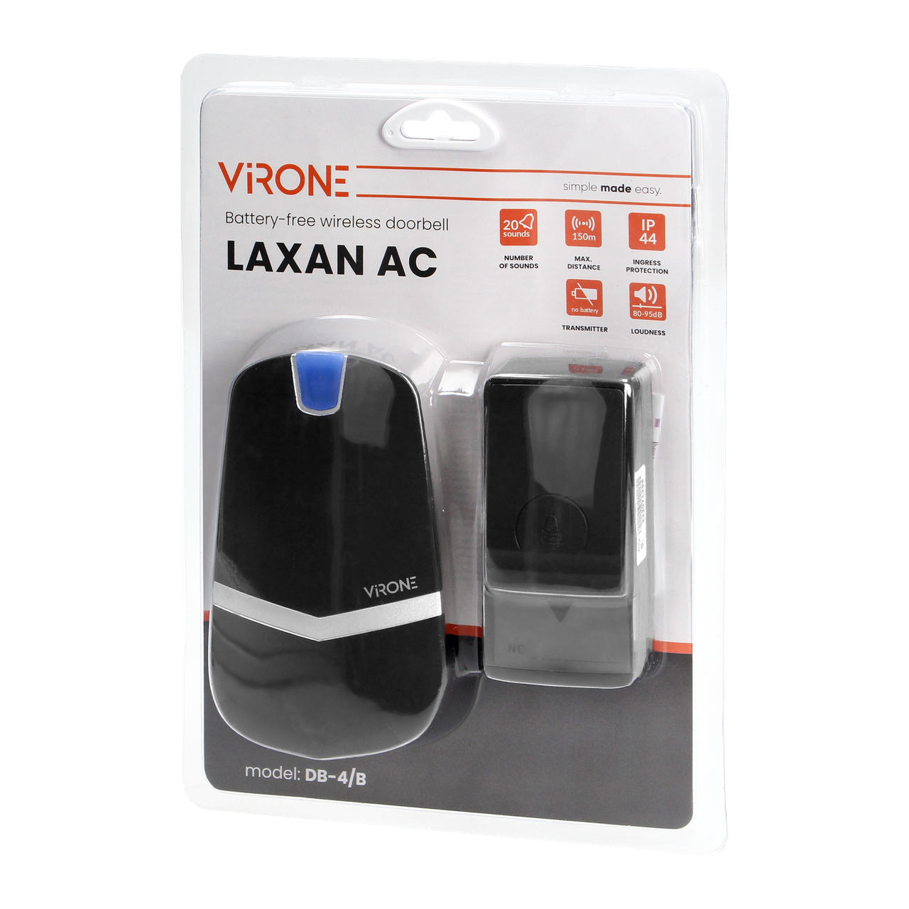 Дзвінок LAXAN AC безпровідний 20 тоновий 150м чорний DB-4/B VIRONE - фото 2 Дзвінок LAXAN AC безпровідний 20 тоновий 150м чорний DB-4/B VIRONE - фото 2
