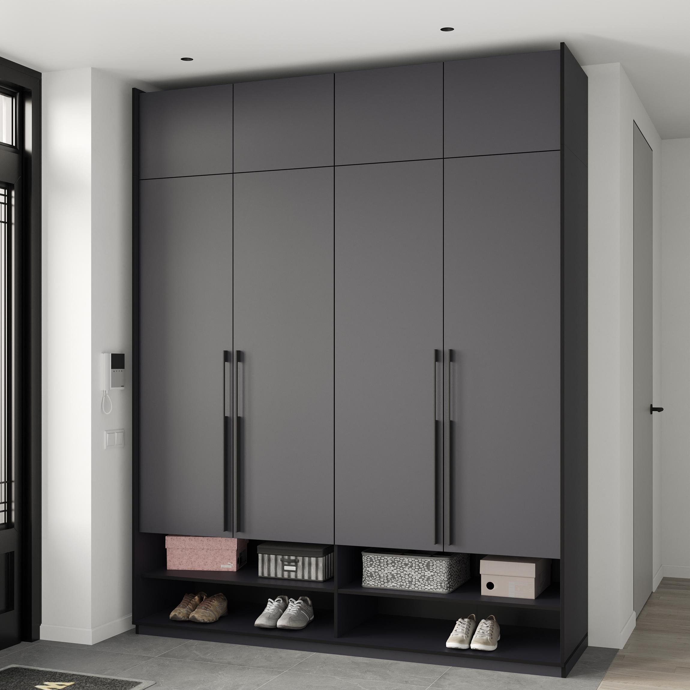Шкаф в прихожую распашный четырехдверный со штангой для одежды и антресолью 1969х2500х570 мм Антрацит (mr-9a-an) - фото 1