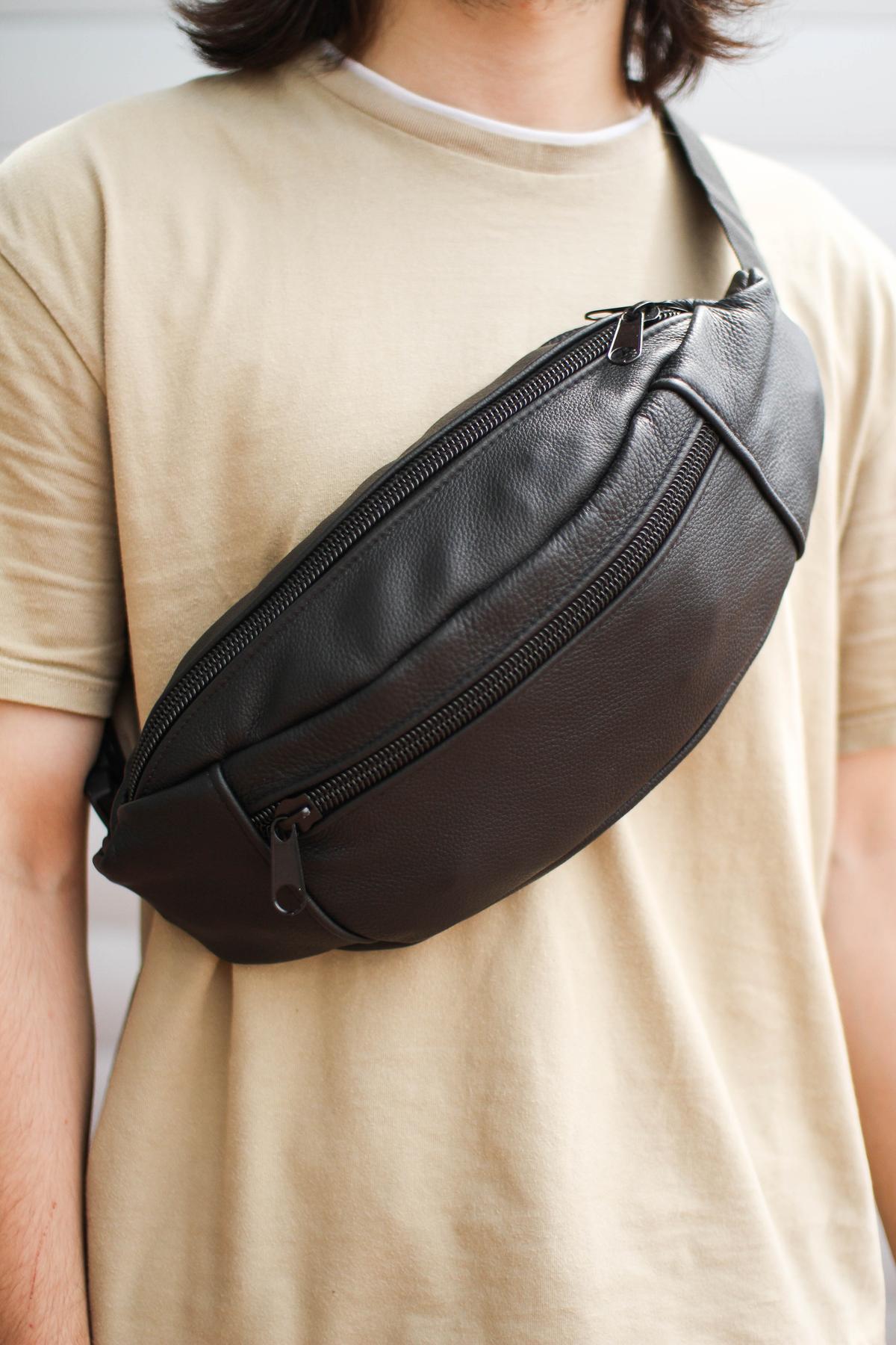 Сумка-бананка мужская SL003 кожаная Черный (25203445)