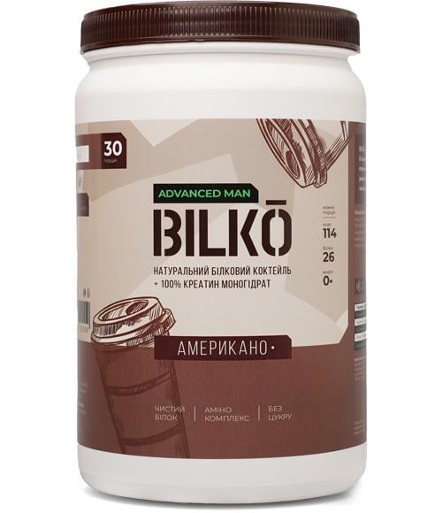 Протеин с креатином для роста мышц Bilko Protein + Creatine Monohydrate Американо 900 г банка (33159749)
