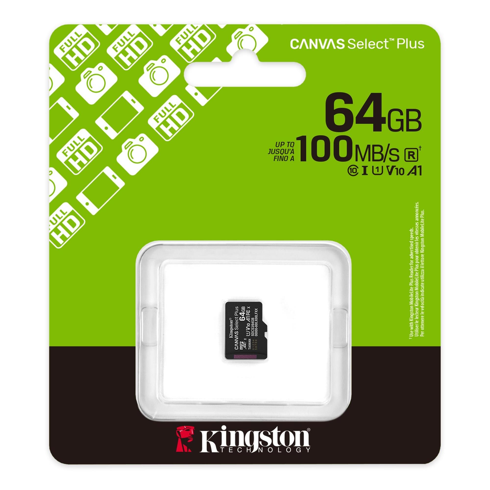 Карта памяти Kingston Canvas Select Plus microSDXC 64 Гб UHS I Class 10 V10 (SDCS3/64GBSP) - фото 3
