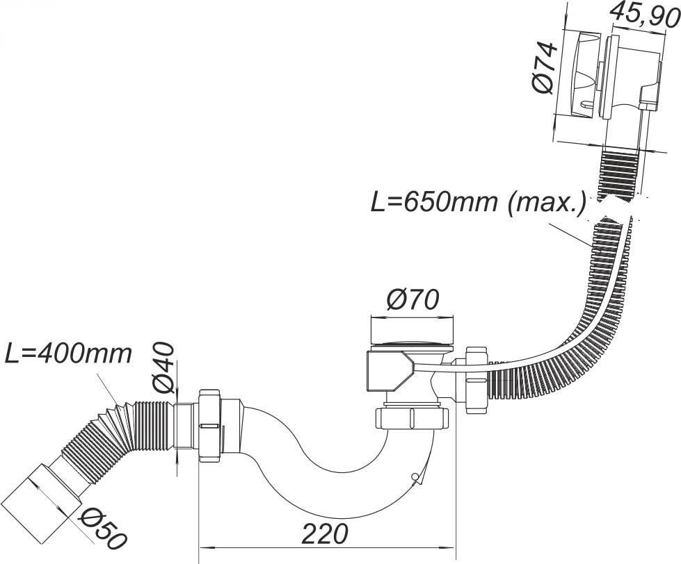 Сифон для ванни Woko Хвиля-автомат пробка зливу з дистанційним керуванням труба гофрована 149 мм (В0210) - фото 2 Сифон для ванни Woko Хвиля-автомат пробка зливу з дистанційним керуванням труба гофрована 149 мм (В0210) - фото 2