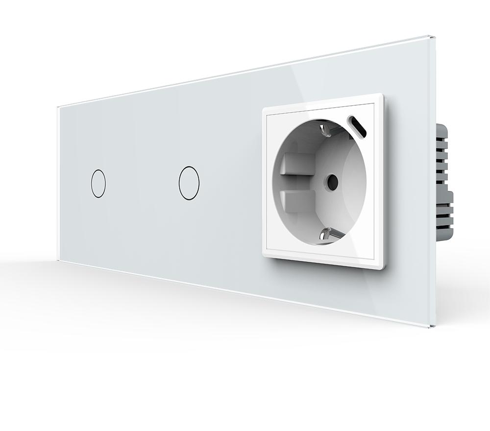 Выключатель умный Livolo сенсорный 2 сенсора 1-1 с розеткой USB Type-C 18 Вт с заземлением стекло Белый Выключатель умный Livolo сенсорный 2 сенсора 1-1 с розеткой USB Type-C 18 Вт с заземлением стекло Белый