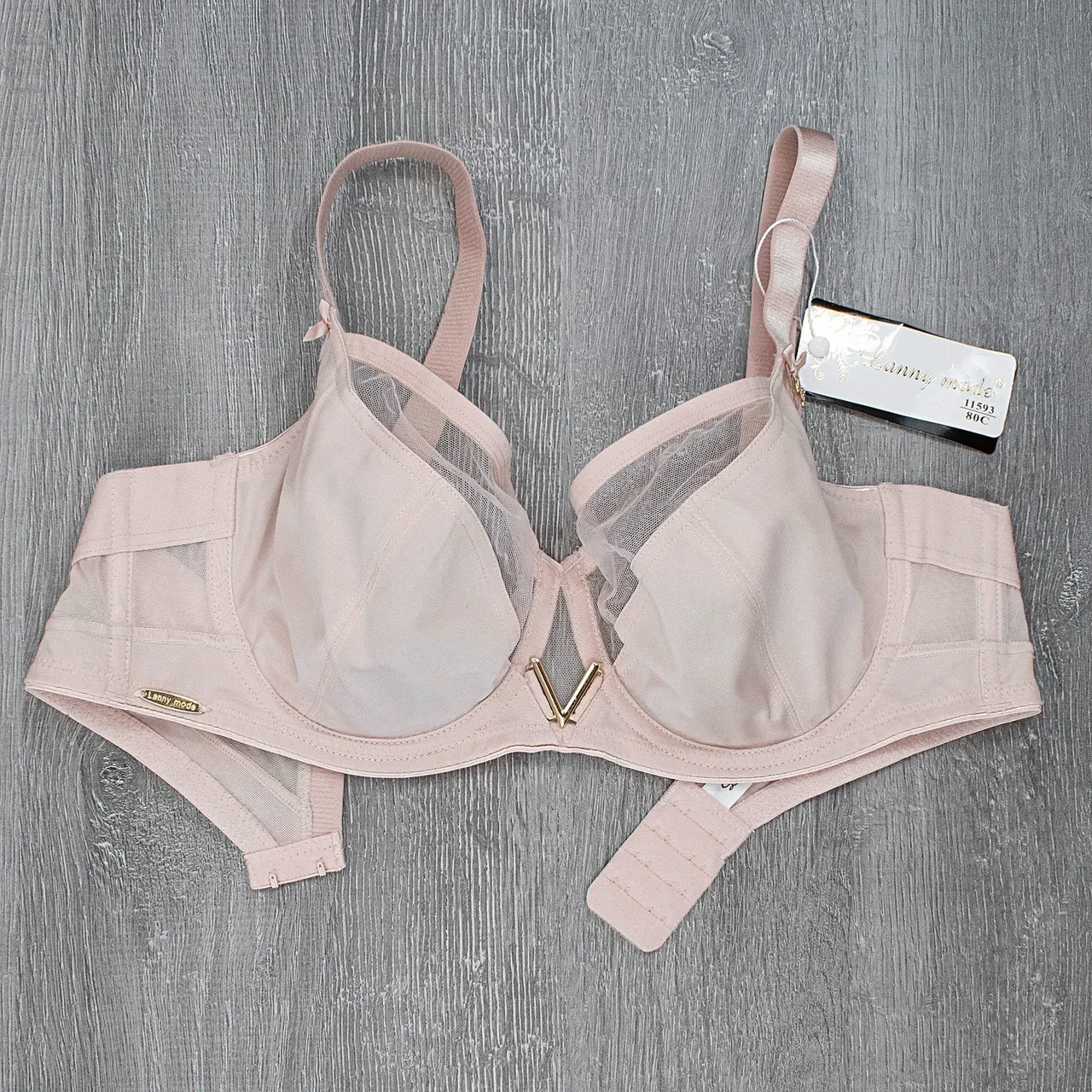 Бюстгальтер Lanny mode 11593k с мягкой чашкой без поролона на косточке на большую грудь 90I Бежевый (11593)