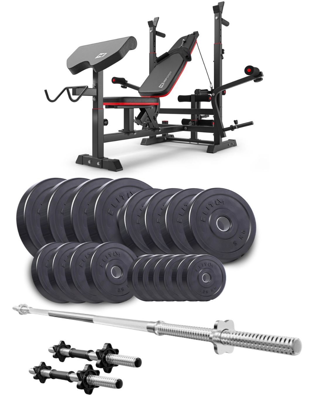 Набор штангой и гантелями со скамьей Elitum Titan HS-1075 Pro 89 кг (4454)