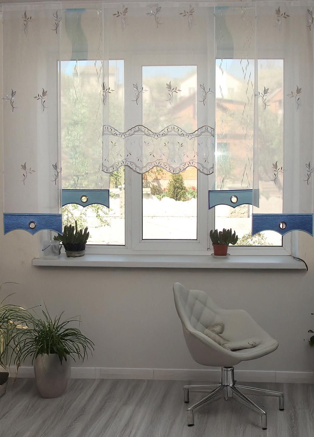 Комплект панельных занавесок Firanka Flowers 5 шт. карниз 200 см Белый с голубым (29п) Комплект панельных занавесок Firanka Flowers 5 шт. карниз 200 см Белый с голубым (29п)