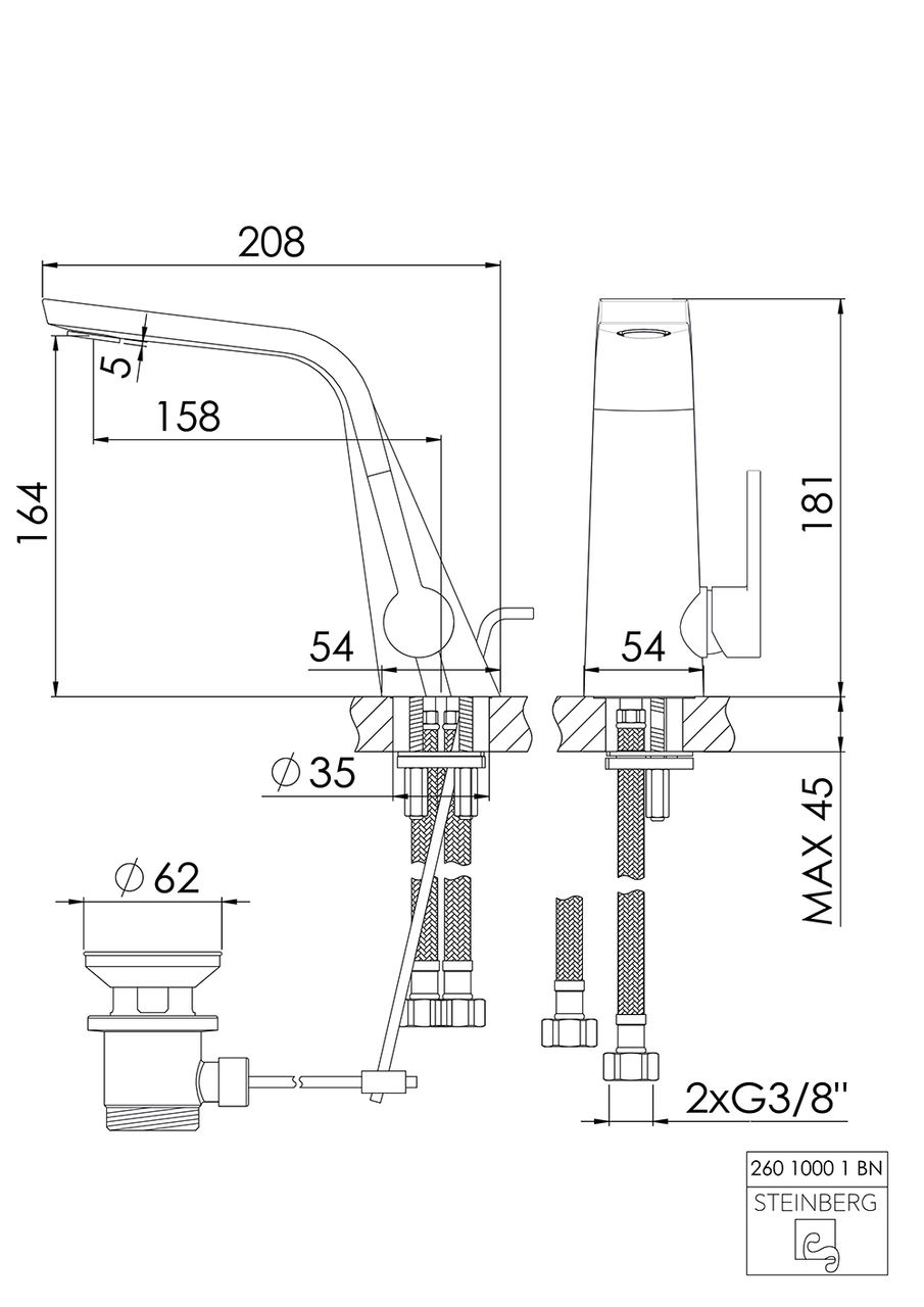 Смеситель для раковины Steinberg 260 Германия Никель (260 1000 1 BN) - фото 7