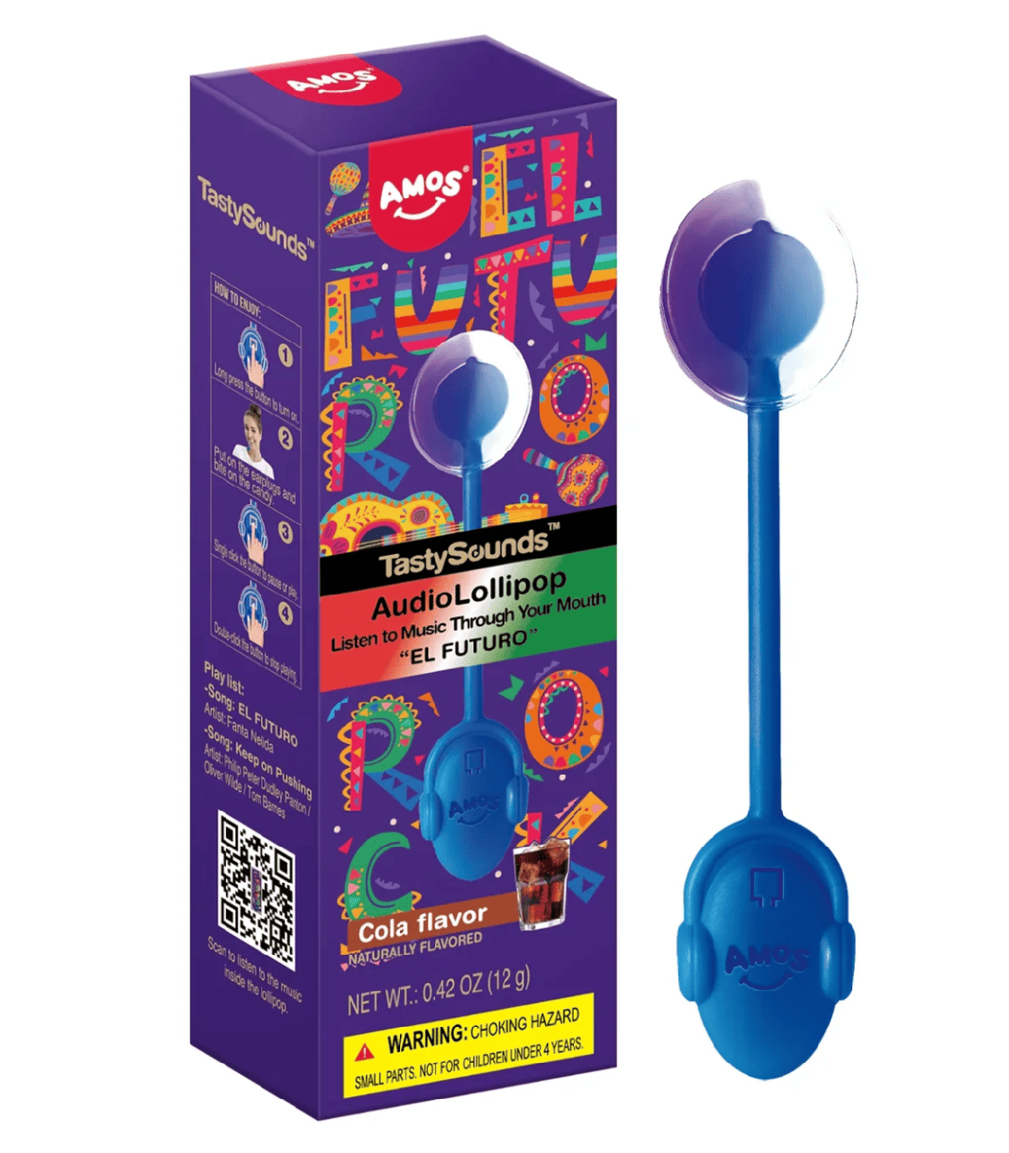 Леденец Amos Tasty Sounds Audio Lollipop Cola Flavor 12 г (3089568600)