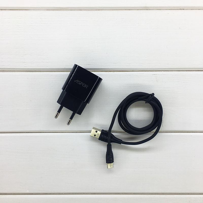 Сетевое зарядное устройство Aspor A818 Plus 2.4A iQ и USB кабель Type-C Черный (925092)