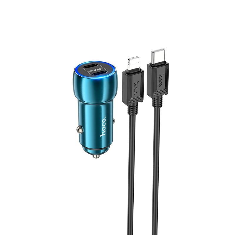 Автомобильное зарядное устройство Hoco Type-C to Lightning Cable Tough Dual Port Z48 40W 3A PD/QC Sapphire Blue (11870385)