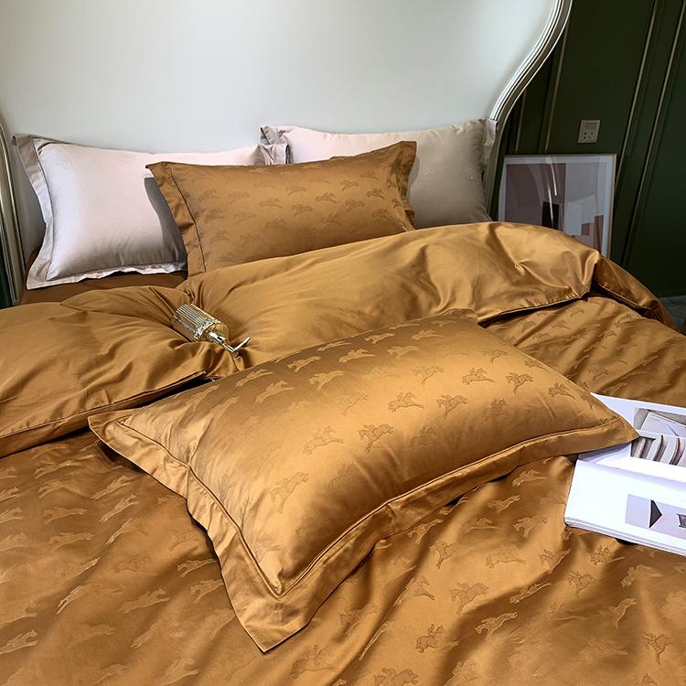 Комплект постільної білизни євро 2 жаккард коні Гірчичний - фото 3 Комплект постільної білизни євро 2 жаккард коні Гірчичний - фото 3