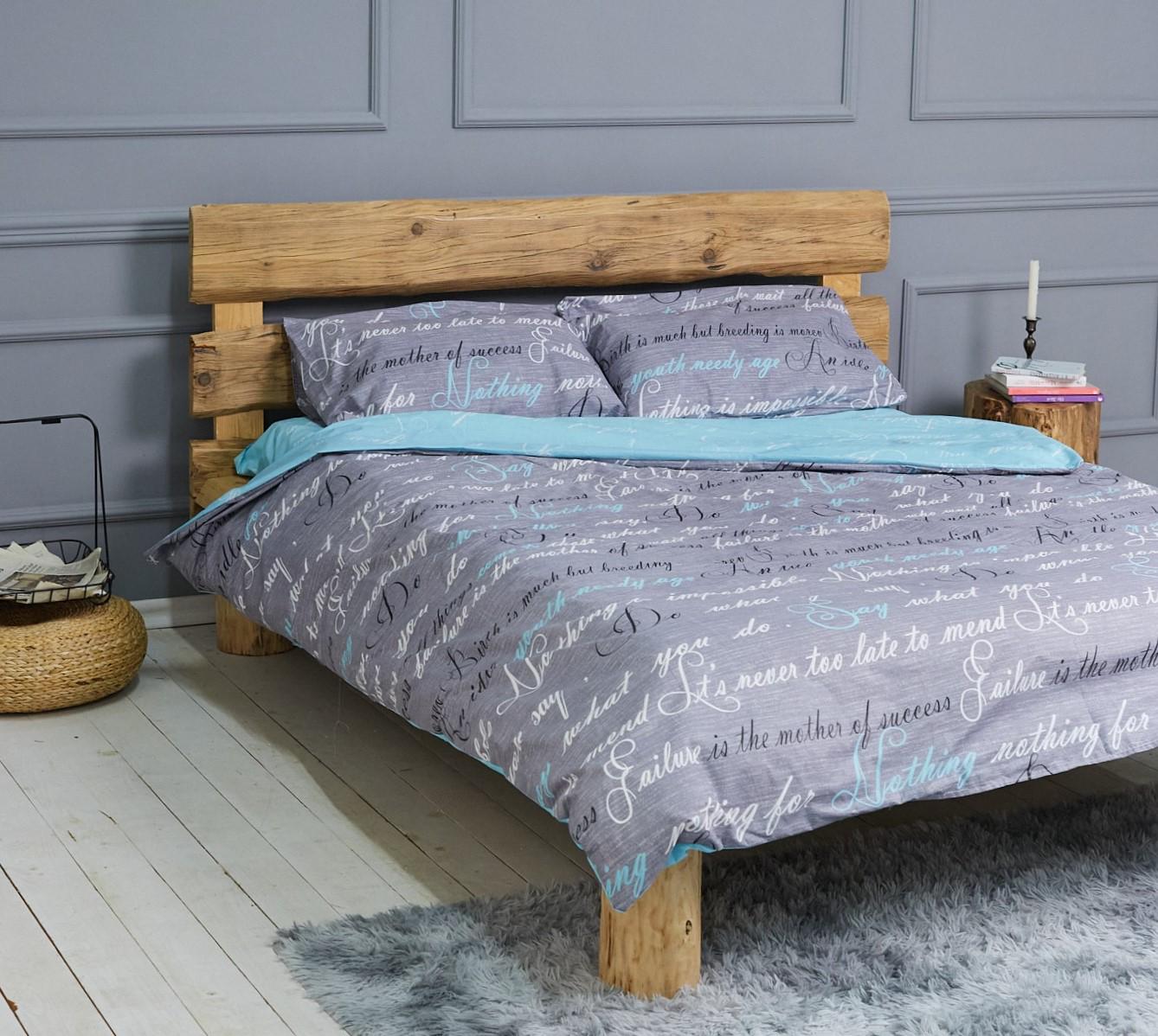 Комплект постільної білизни Ideal бязь двоспальний євро Сіро-бірюзовий (9369288)