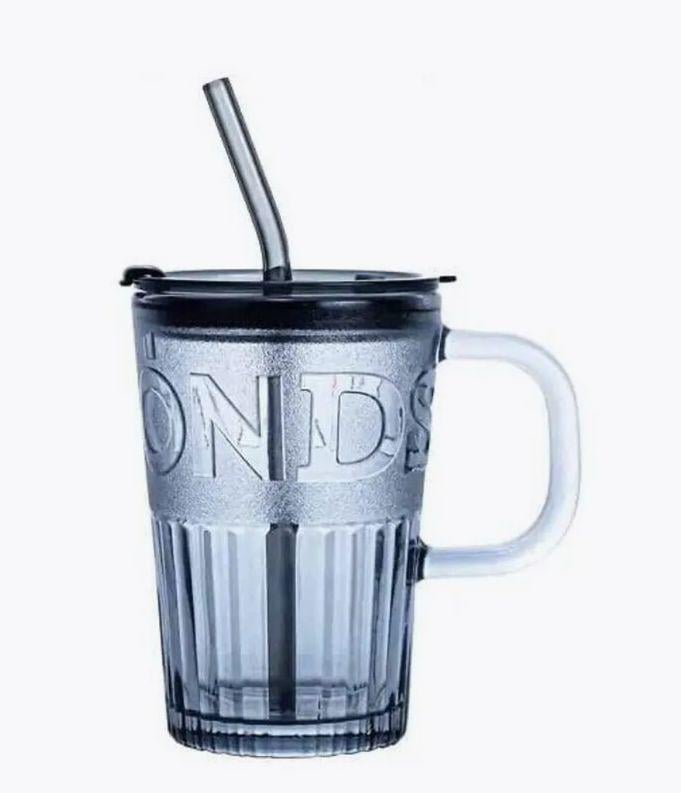 Склянка еко з термостійкого скла з багаторазовою трубочкою 400 мл Чорний (2693105092)