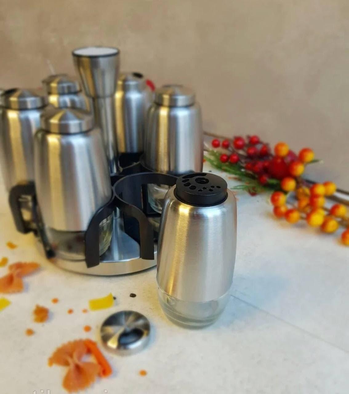 Набор емкостей для специй Frico FRU-129 на круглой подставке из нержавеющей стали 6 шт. (2530556585) - фото 3