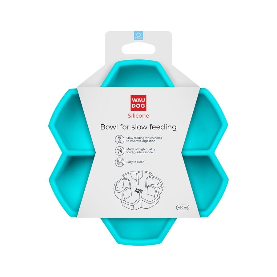 Миска силиконовая Waudog для медленного кормления кошек собак 450 мл Blue (23532) - фото 5