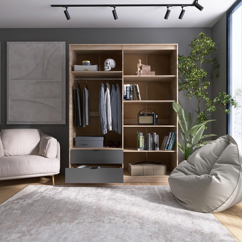 Шкаф распашной для одежды с выдвижными ящиками Эверест Сити-1600 160,2x50x204,6 см Дуб сонома/Графит (EVR-071123) - фото 3 Шкаф распашной для одежды с выдвижными ящиками Эверест Сити-1600 160,2x50x204,6 см Дуб сонома/Графит (EVR-071123) - фото 3