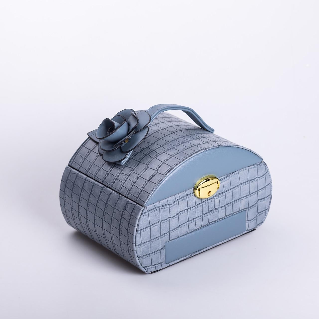 Шкатулка для украшений из эко кожи 3 яруса с замком 24х17х18 см Синий