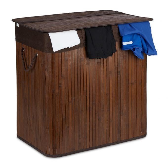 Корзина для белья бамбуковая на 3 отделения 62х62х42 см 40 л (2241586087)