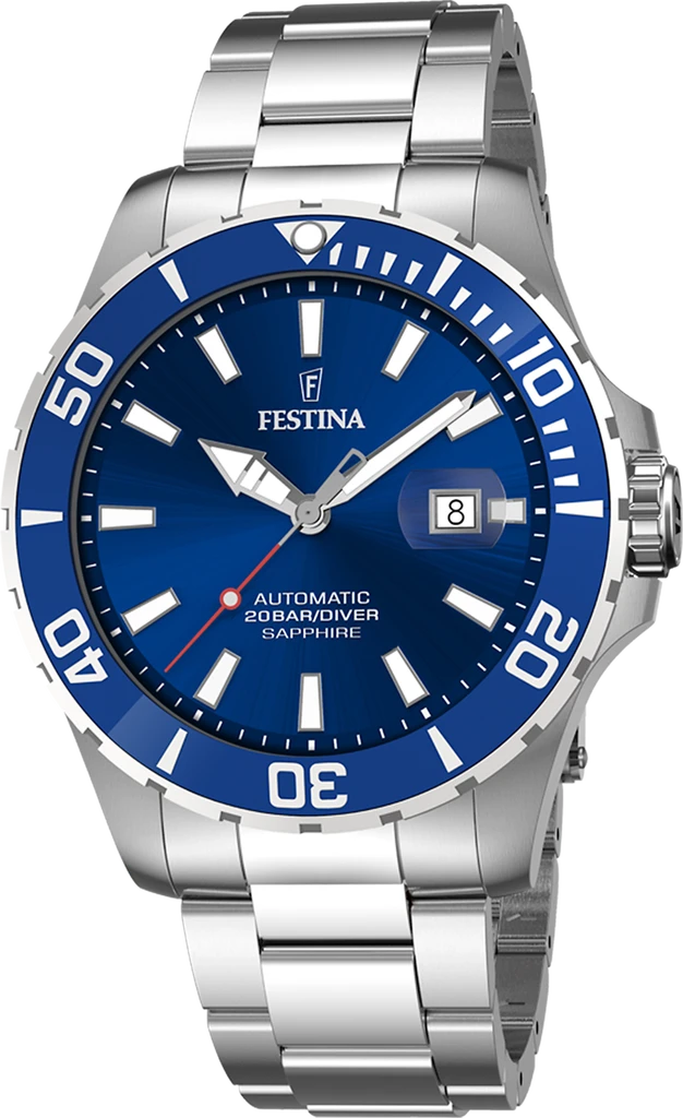 Наручные часы мужские Festina F20531/3 Automatic со стальным корпусом/сапфировым стеклом WR 200 м и синим циферблатом