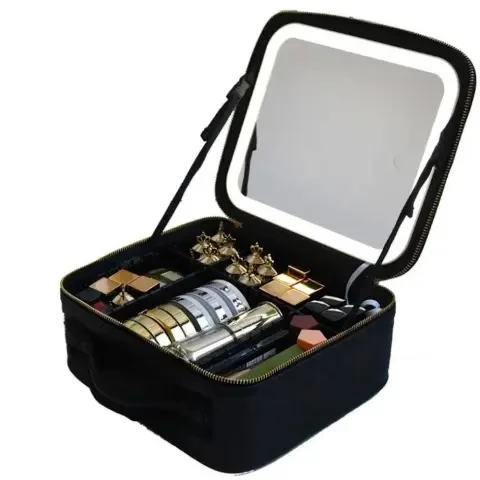Косметичка-валіза дорожня з LED зеркалом для макіяжу з підсвічуванням та регульованими відділеннями (2666602775)