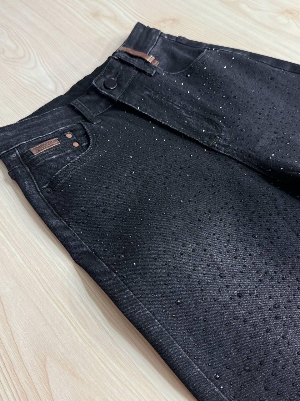 Джинсы женские Allure 1136-26 палаццо ровные со стразами р. 30 Черный (6022) - фото 7