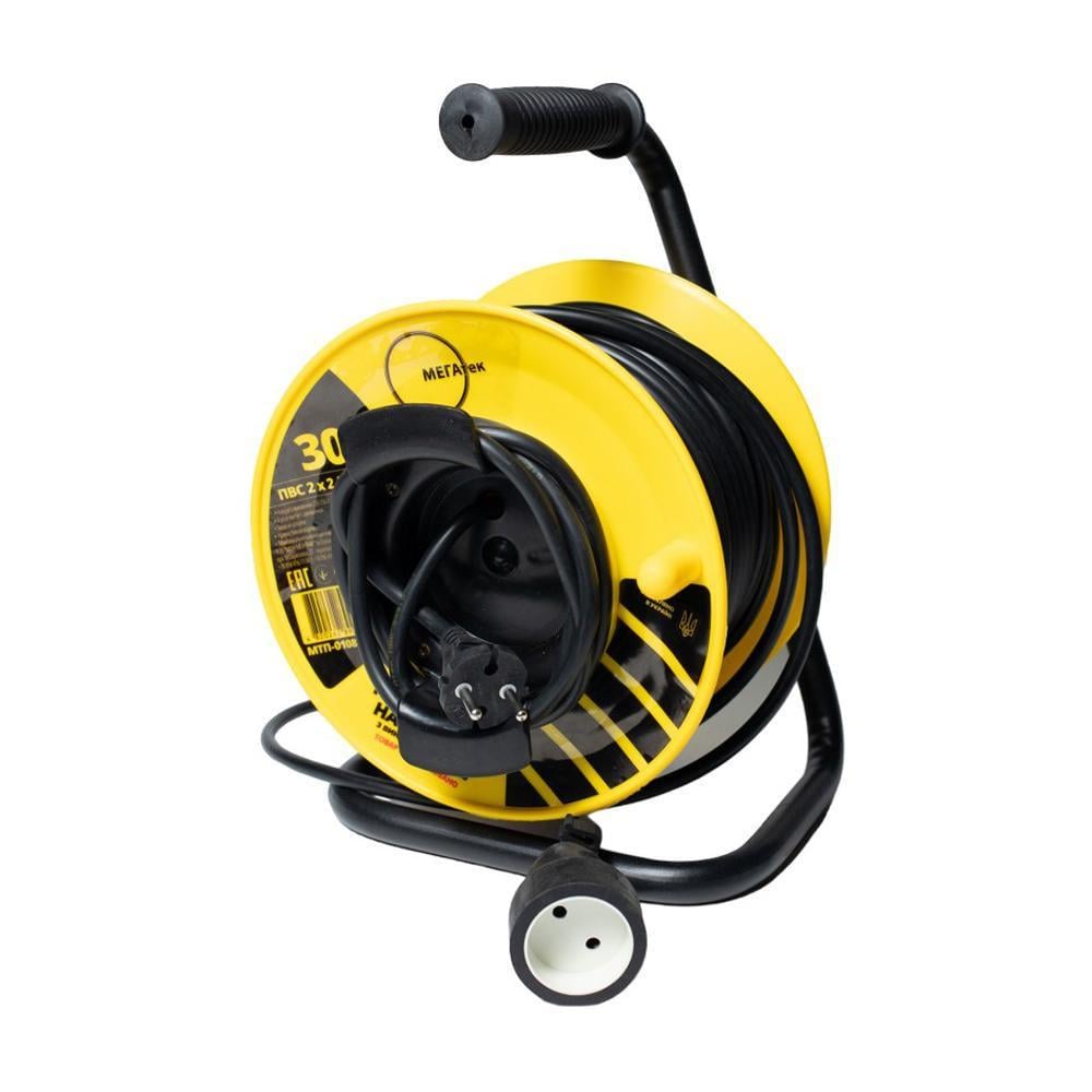 Удлинитель на катушке МЕГАтек ПВС с выносной розеткой 30 м/2х2,5 мм (24757559)